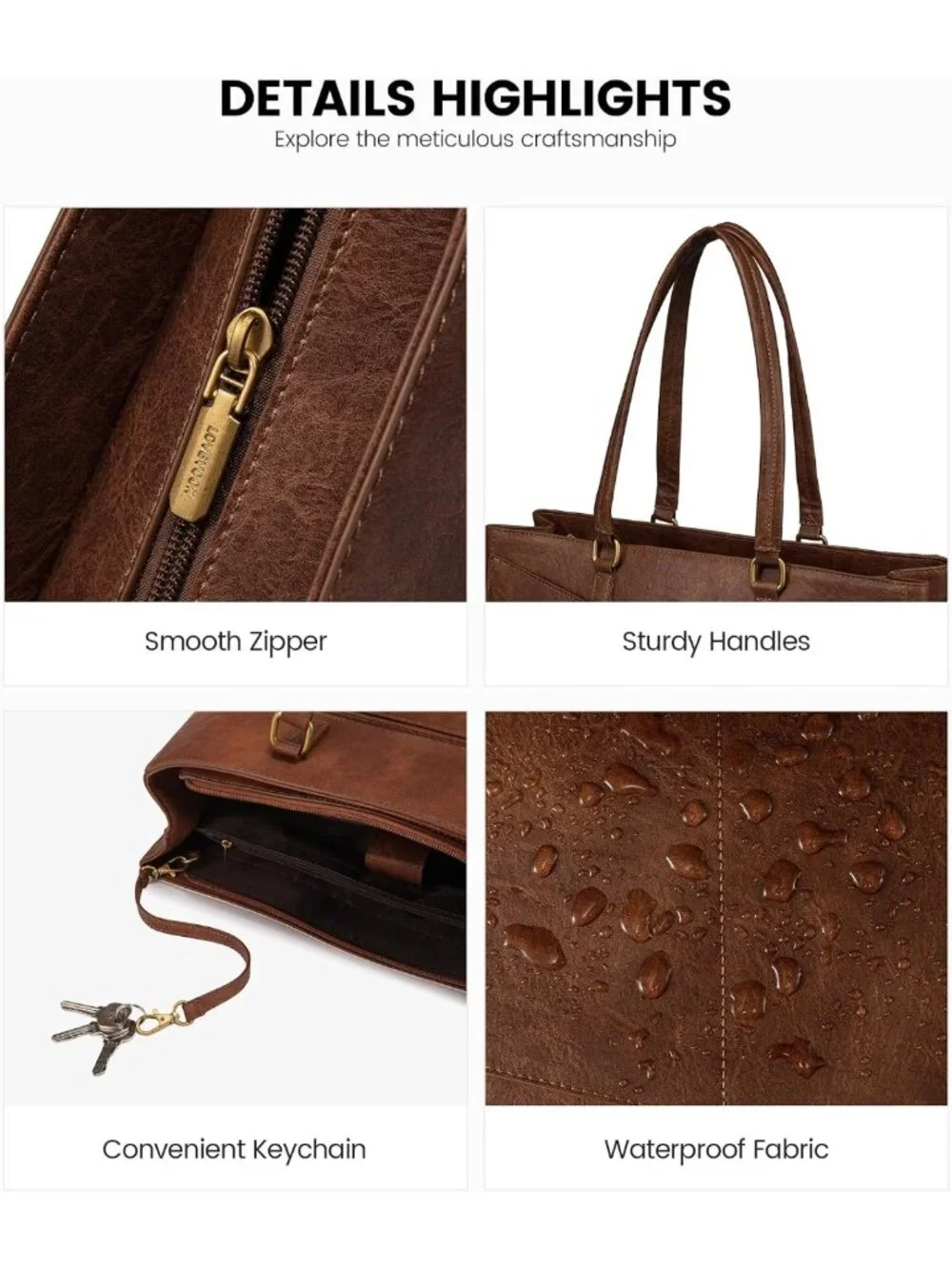 Stylish Vintage Leather Laptop Tote Bag for Women, 15.6 Inch Waterproof Work Bag